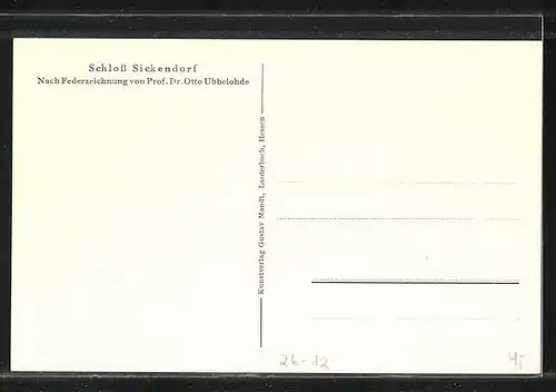 Künstler-AK Otto Ubbelohde: Sickendorf, Blick nach dem Schloss