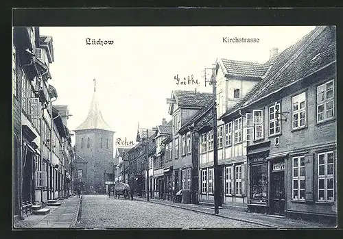 AK Lüchow, Kirchstrasse mit Kirchturm