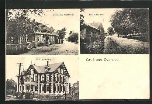 AK Overstedt, Gasthaus Schmidt, Hofbesitzer Schorling, Ortspartie