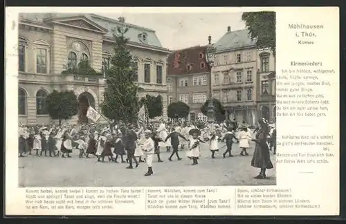 AK Mühlhausen i. Thür., Volksfest Kirmes, Kinder tanzen Ringelreihen