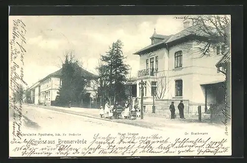 AK Bremervörde, Neue Strasse mit Haus Dr. Brackmann und Wolterscher Apotheke