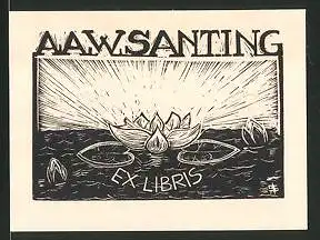 Exlibris AA. W. Santing, Wasserrose - Seerose