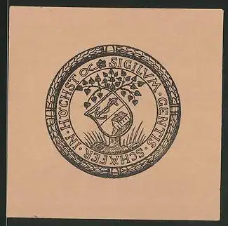 Exlibris Sigilvm Gentis Schäfer in Höchst, Wappen mit Anker und Haus