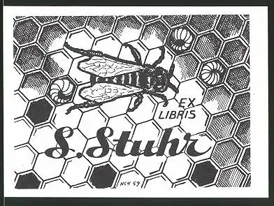 Exlibris S. Stuhr, Biene im Bienenstock