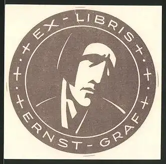Exlibris Ernst Graf, Mann mit düsteren Blick