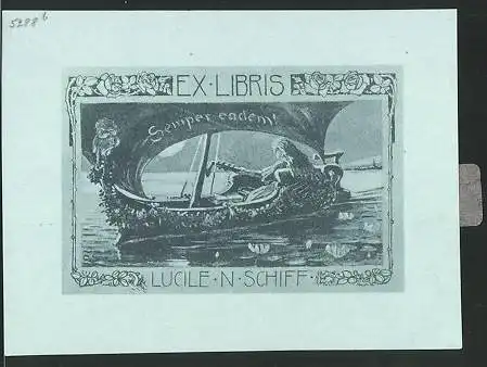 Exlibris Lucile N. Schiff, Schiff mit Dame