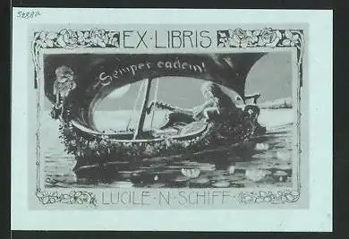 Exlibris Lucile N. Schiff, Schiff mit Dame