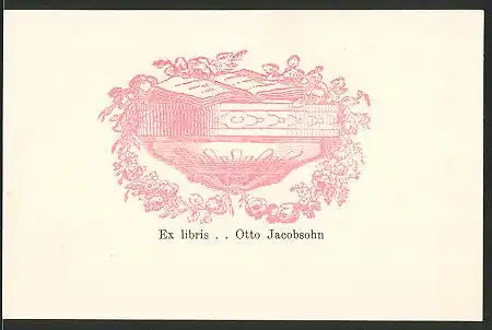 Exlibris Otto Jacobsen, Buch mit Blumenumrandung