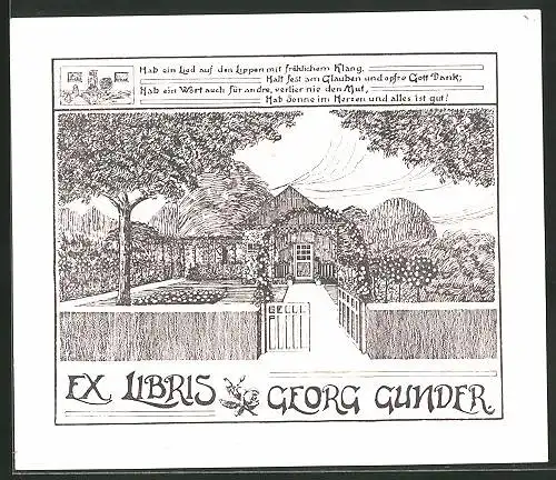 Exlibris Georg Gunder, Haus mit Garten