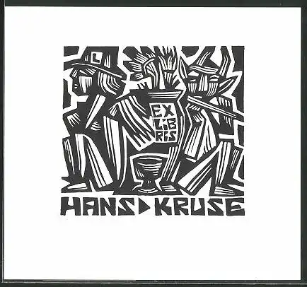 Exlibris Hans Kruse, Abstrake Personen beim Lesen