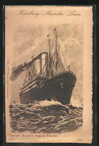 Künstler-AK Willy Stoewer: Passagierschiff Kaiserin Auguste Victoria, Hamburg-Amerika-Linie
