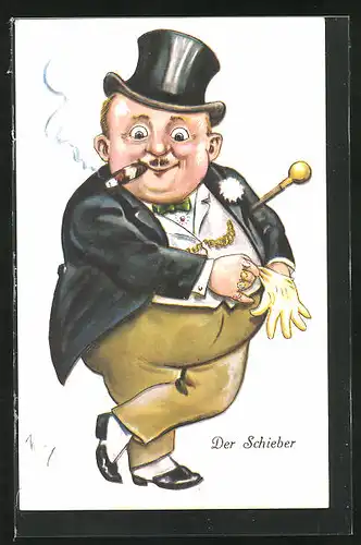 Künstler-AK Willi Scheuermann: Schieber in eleganter Kleidung