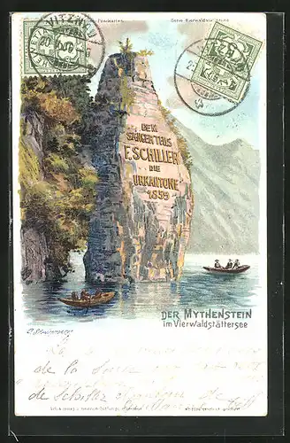 Künstler-AK C. Steinmann Nr. 2036: Mythenstein im Vierwaldstättersee
