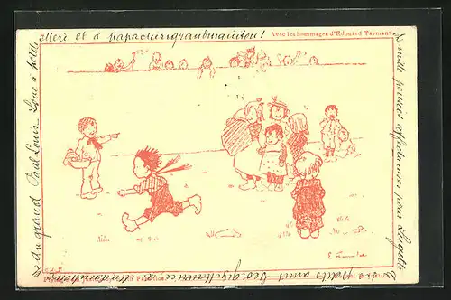 Künstler-AK sign. Edouard Tavmans: Spielende Kinder auf einer Wiese