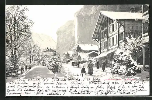 AK Lauterbrunnen, Strasse im Winter