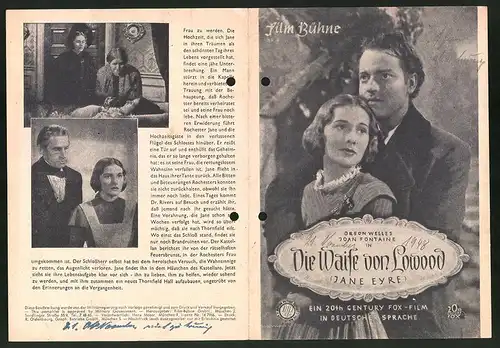 Filmprogramm FB Nr. 4, Die waise von Lowood, Orson Welles, Joan Fontaine, Sara Allgood, Regie Robert Stevenson