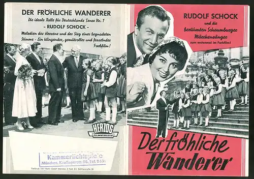 Filmprogramm HF, Der fröhliche Wanderer, Rudolf Schock, Waltraut Haas, Elma Karlowa, Regie Hans Quest