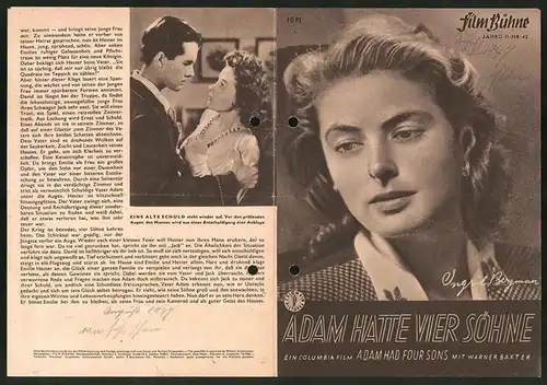 Filmprogramm FB Nr. 42, Adam hatte vier Söhne, Ingrid Bergmann, Warner Baxter, Fay Wray, Regie Gregory Ratoff
