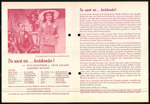 Filmprogramm Luitpold Theater Nr. 5, Du warst nie...berückender, Rita Hayworth, Fred Astaire, Regie William A. Seiter