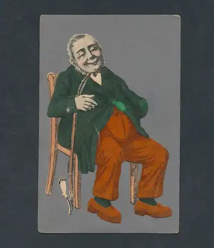 Filz-AK Betagter Herr mit Pfeife auf Stuhl sitzend