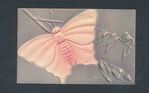Präge-Airbrush-AK Schmetterling vor einem Zweig