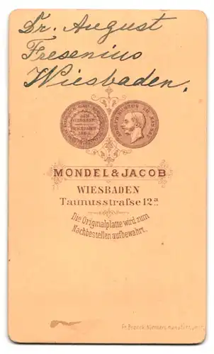 Fotografie Mondel & Jacob, Wiesbaden, Taunusstr. 12a, Portrait der junge Dr. August Fresenius im Anzug mit Fliege