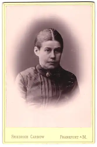 Fotografie Friedrich Carbow, Frankfurt a. M., Portrait Anna Dietze geb. Rumpf im Kleid mit Brosche