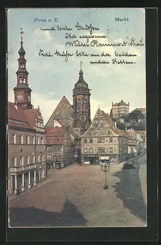 AK Pirna a. E., Markt mit Geschäft