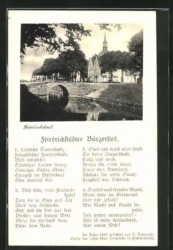 AK Friedrichstadt, Teilansicht mit Brücke, Friedrichstädter Bürgerlied