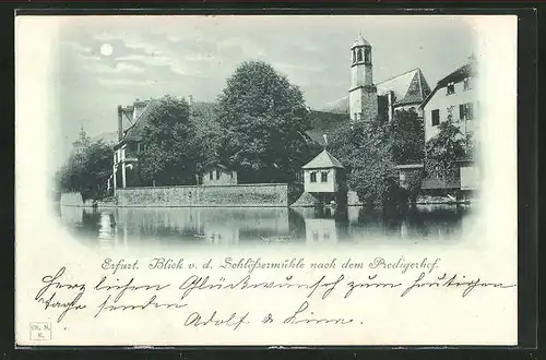 Mondschein-AK Erfurt, Blick v. d. Schlössermühle nach dem Predigerhof