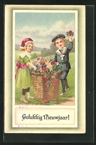 Präge-AK Geschwister verteilen Blumen zum neuen Jahr