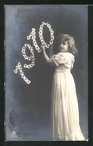 AK Jahreszahl 1910, Neujahrsgruss vom gelockten Blumenmädchen