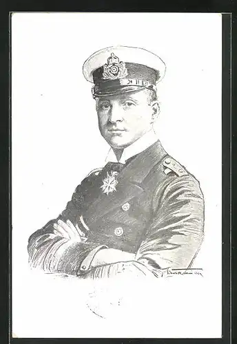 Künstler-AK U-Boot-Kommandant und Kapitänleutnant Weddigen in Uniform