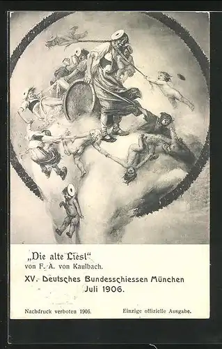 Künstler-AK München, XV. Deutsches Bundeschiessen 1906, Ganzsache Bayern PP15C119 /02, Die alte Liesl, Schützenverein