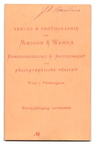 Fotografie Miethke & Wawra, Wien, Plankengasse 7, Auguste Baudius 1843-1937, Schauspielerin Burgtheater Wien