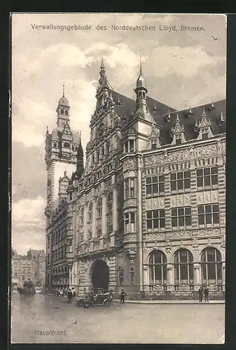 AK Bremen, Verwaltungsgebäude des Norddeutschen Lloyd, Hauptfront mit Auto
