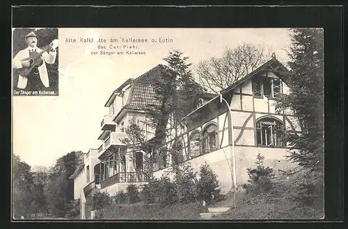 AK Eutin / Holst. Schweiz, Hotel und Pension Alte Kalkhütte, Der Sänger am Kellersee