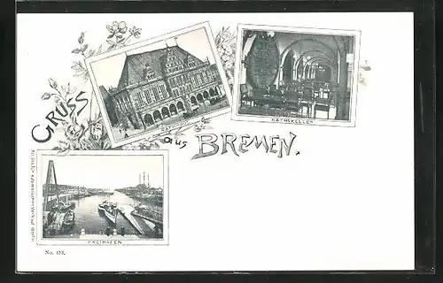 AK Bremen, Rathaus, Ratskeller, Freihafen