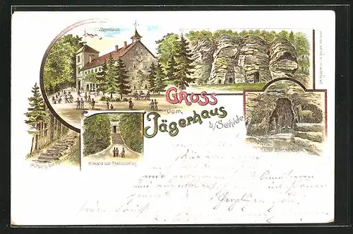 Lithographie Jägerhaus b. Sehlde, Restaurant mit Aussenbereich