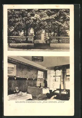 AK Malente-Gremsmühlen, Innen- und Aussenansicht vom Gasthaus Zum grünen Jäger