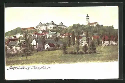AK Augustusburg i. Erzgeb., Ortsansicht mit dem Schloss