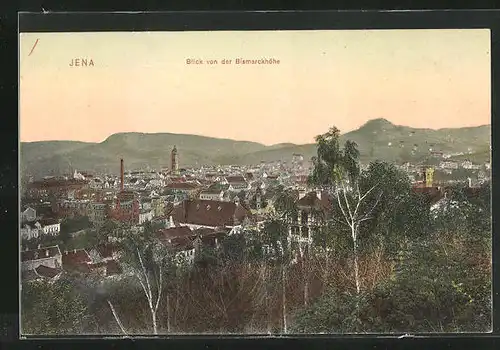 AK Jena, Blick von der Bismarckhöhe über die Stadt