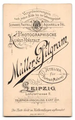 Fotografie Müller & Pilgram, Leipzig, Löhrstrasse 11, Portrait junge Dame mit zurückgebundenem Haar