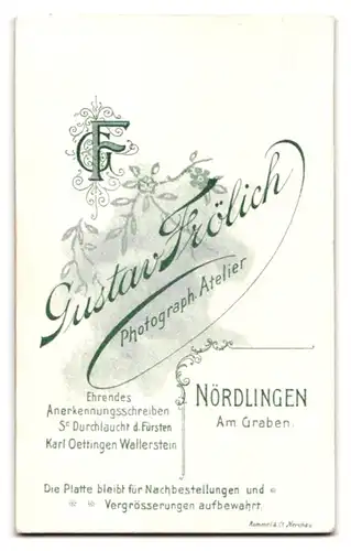 Fotografie Gustav Frölich, Nördlingen, Am Graben, Portrait junger Mann im Anzug mit Fliege