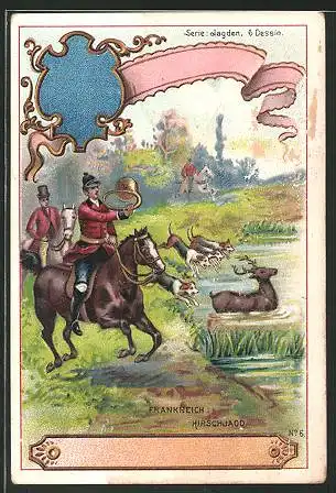 Sammelbild Chocolat Parisien, Wester, Durdenne & Cie., Serie: Jagden, Bild 6, französische Hirschjagd