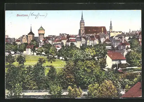 AK Bautzen i. Sa., Ortsansicht mit Kirche