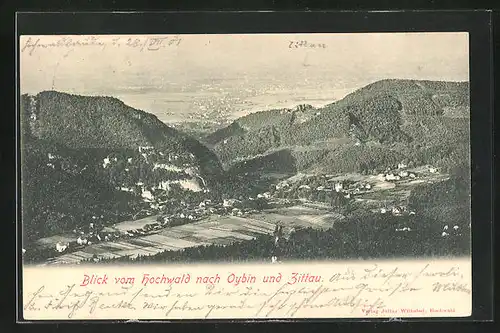 AK Oybin b. Zittau, Sicht vom Hochwald auf beide Orte