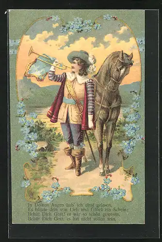 Präge-AK Behüt Dich Gott!, Trompeter mit seinem Pferd