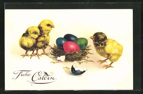AK Osterküken am Osternest, Ostergruss