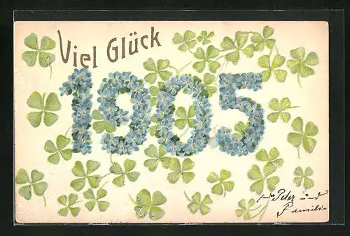 Präge-AK Jahreszahl aus Blumen mit Kleeblättern, Neujahrsgruss 1905